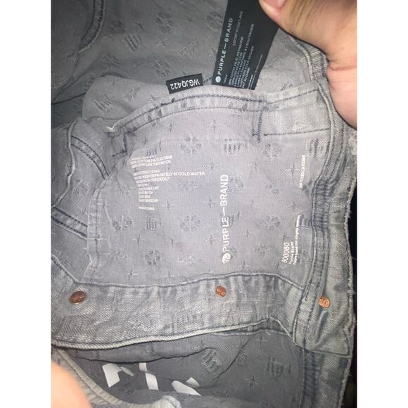 PURPLE BRAND P024 Washed Grey Jacquard Trucker Denim Jacket - Picture 8 of 8